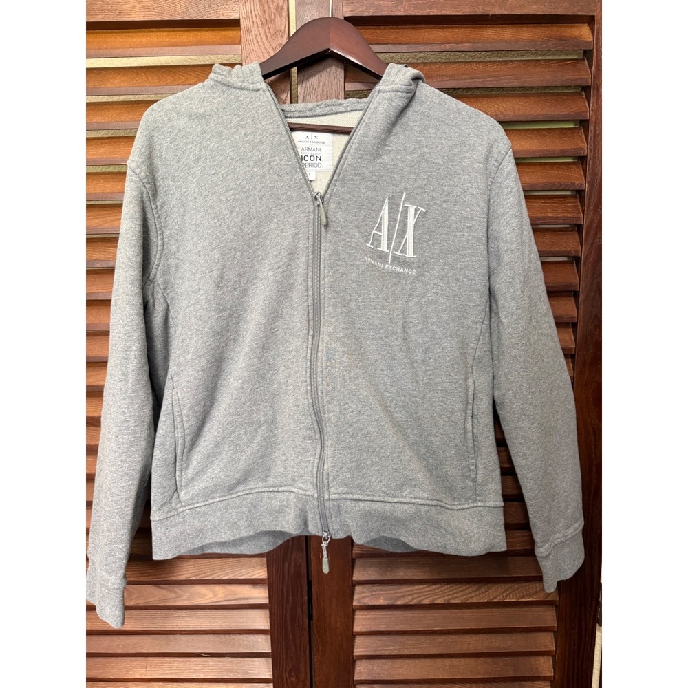 Armani Exchange AX Icon Period Gray Zip Up Hoodie Sweatshirt L